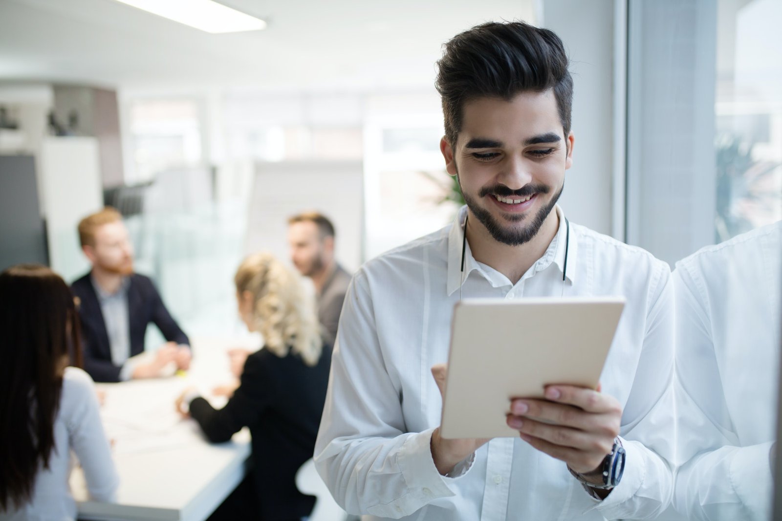 Successful happy worker in information technology industry